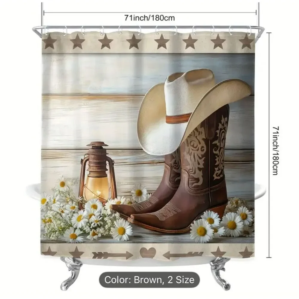 Cowboy Boots shower curtain & Bath Mat Set with Hooks - 4 Piece Collection weste